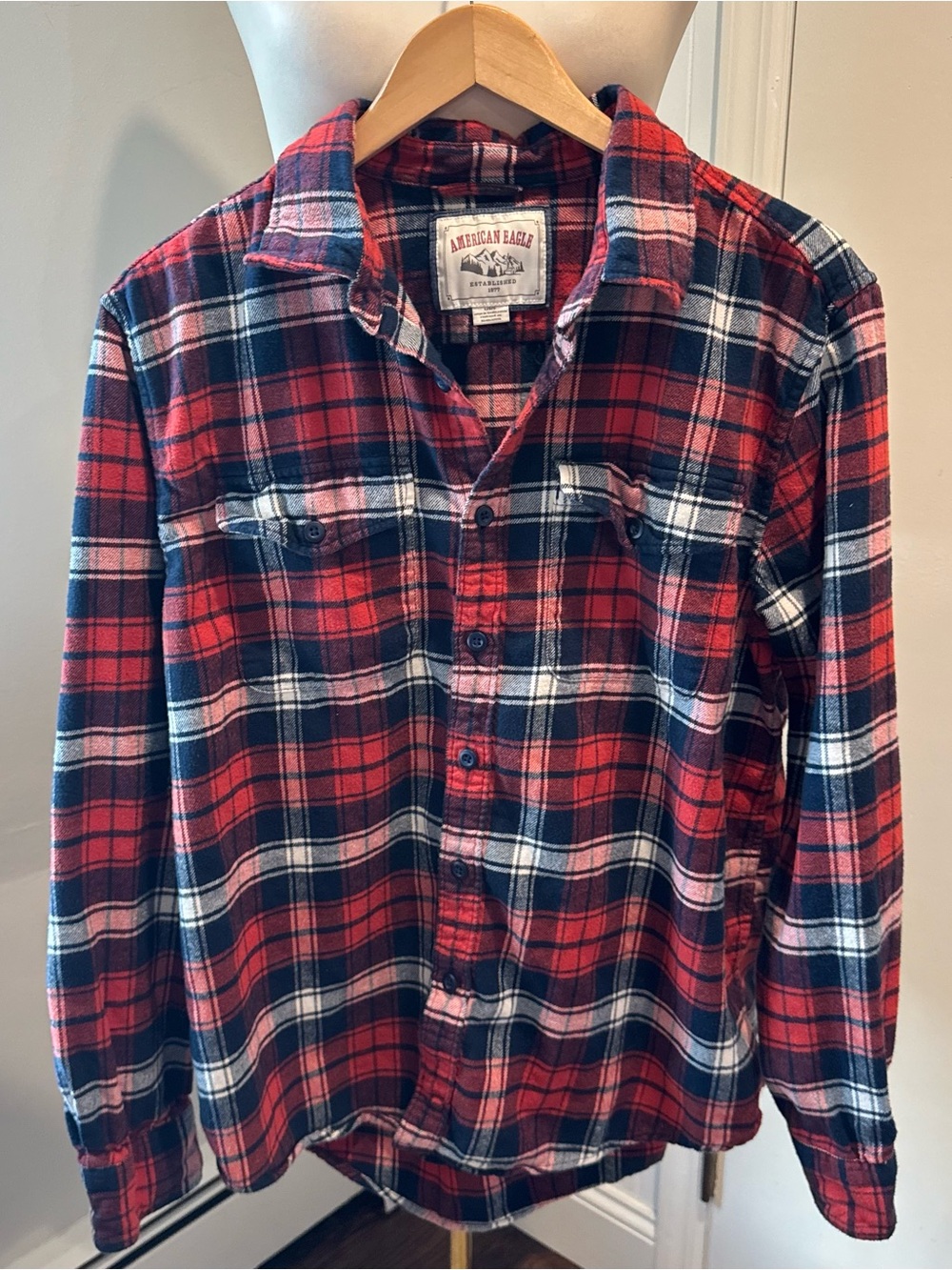 American Eagle Plaid Heavyweight Flannel Shirt w/ Dual Chest Pockets | Size L